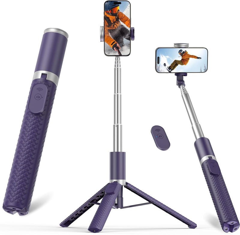 Vimose 62" Phone Tripod & Selfie Stick, Tripod for iPhone with Remote, All-in-1 Cell Phone Stand, Portable, Extendable Stand for Selfies Video Recording Vlog, Compatible with iPhone Android (Purple) - Image 1